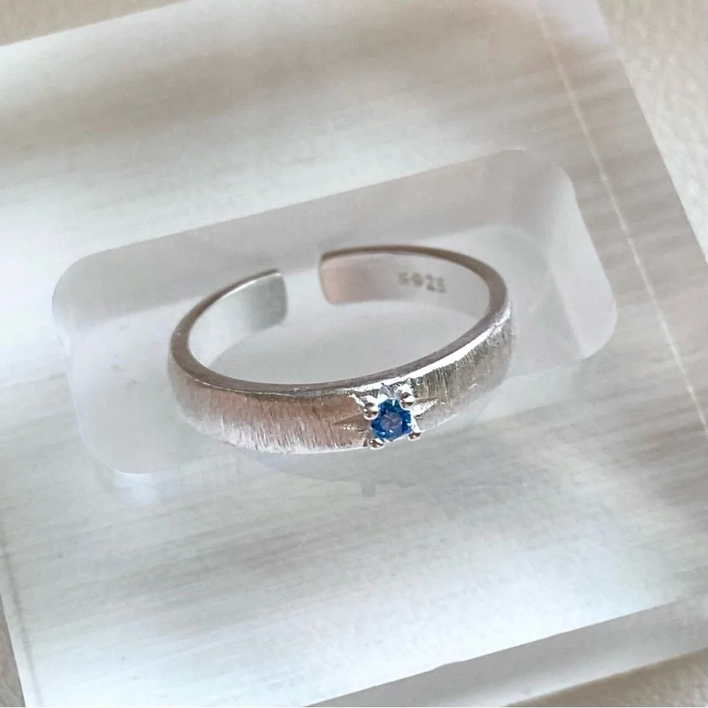 Sterling Silver Blue CZ Accent Open Band Ring